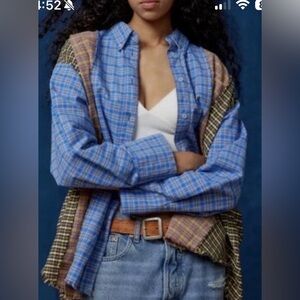 BDG Women's Spliced Dad Button-Down Shirt Oversized Fit Plaid Multicolor SizeS